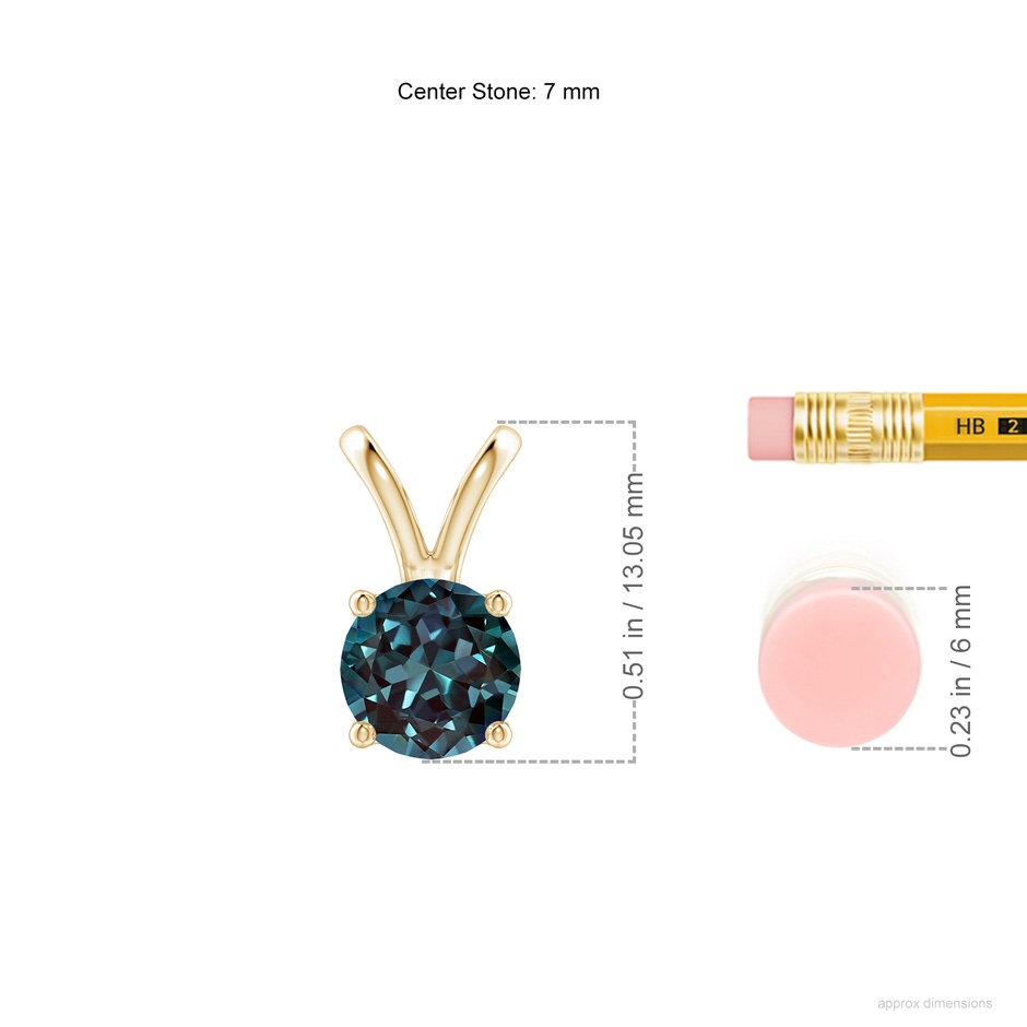 7mm Labgrown V-Bale Round Lab-Grown Alexandrite Solitaire Pendant in Yellow Gold ruler