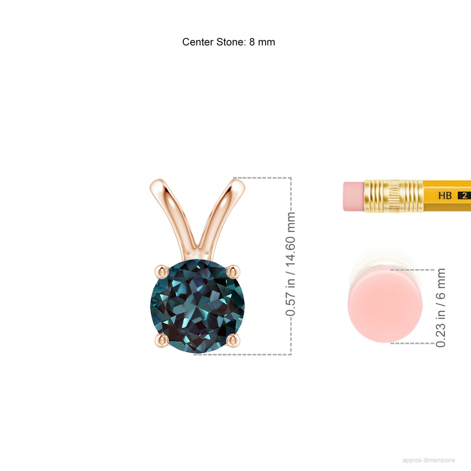 8mm Labgrown V-Bale Round Lab-Grown Alexandrite Solitaire Pendant in 18K Rose Gold ruler