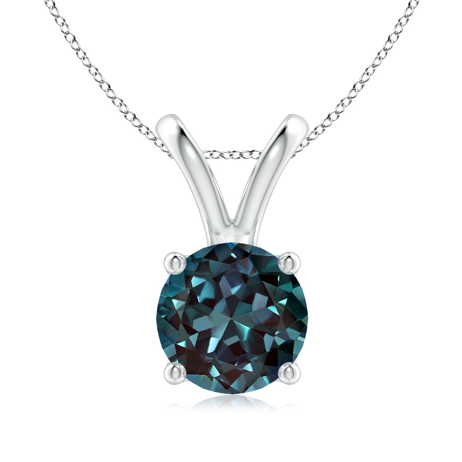 8mm Labgrown V-Bale Round Lab-Grown Alexandrite Solitaire Pendant in 18CT White Gold