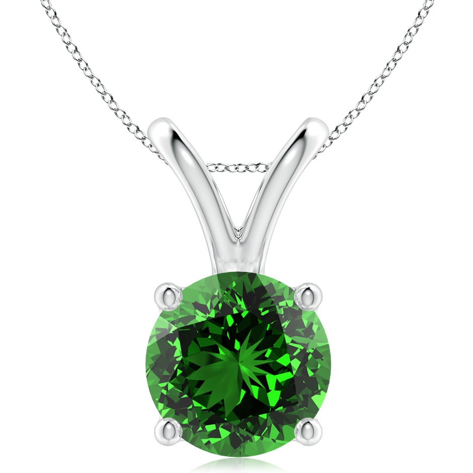 10mm Labgrown Lab-Grown V-Bale Round Emerald Solitaire Pendant in 18K White Gold 