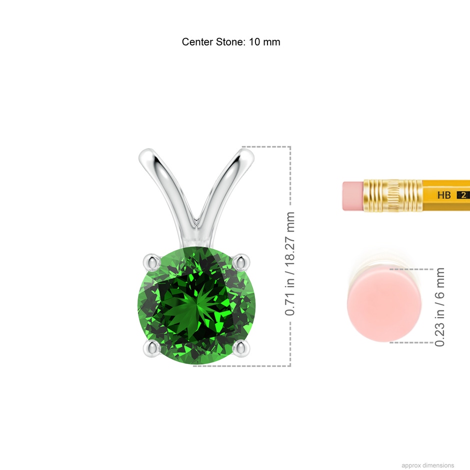 10mm Labgrown Lab-Grown V-Bale Round Emerald Solitaire Pendant in 18K White Gold ruler