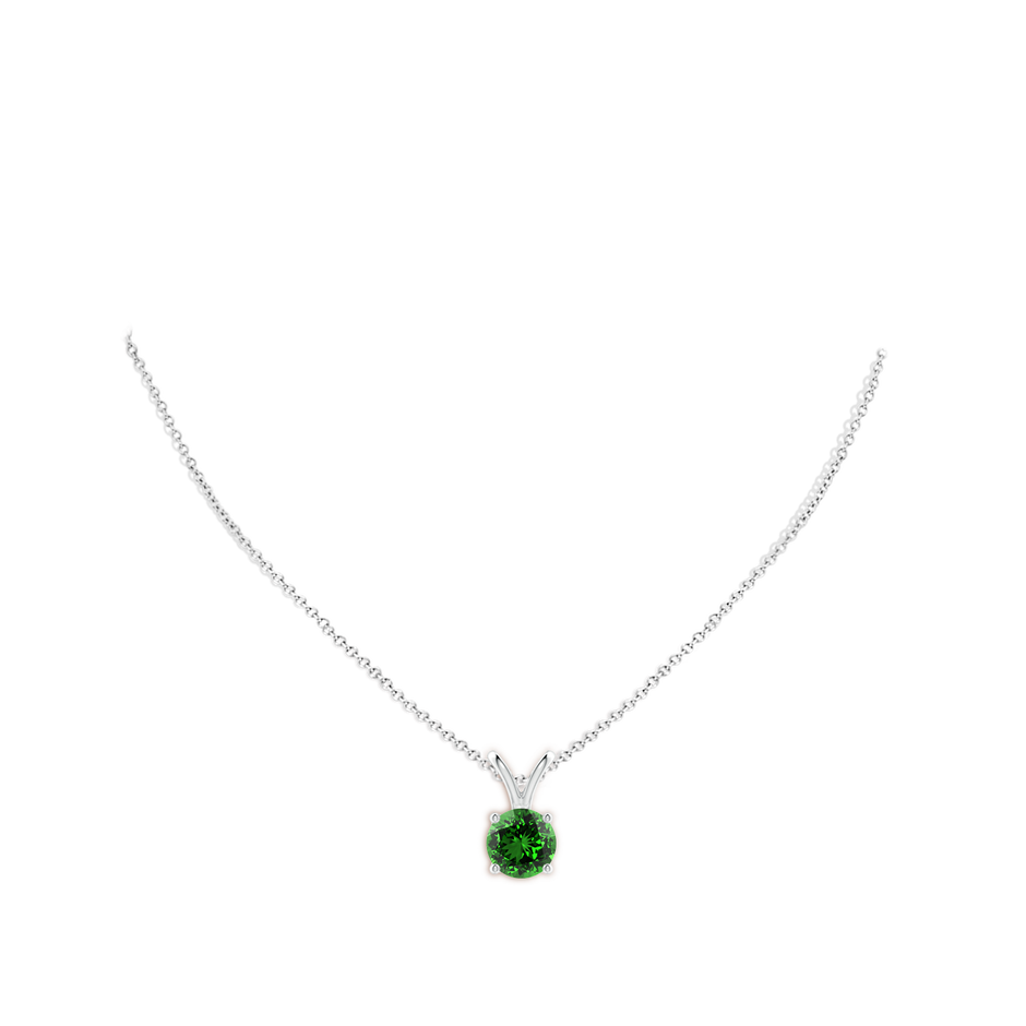10mm Labgrown Lab-Grown V-Bale Round Emerald Solitaire Pendant in 18K White Gold pen