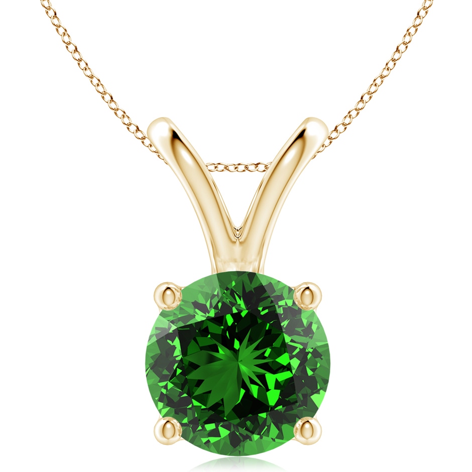 10mm Labgrown Lab-Grown V-Bale Round Emerald Solitaire Pendant in 18K Yellow Gold 