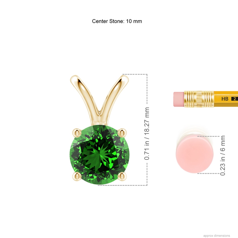 10mm Labgrown Lab-Grown V-Bale Round Emerald Solitaire Pendant in 18K Yellow Gold ruler