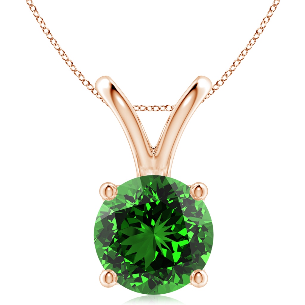 10mm Labgrown Lab-Grown V-Bale Round Emerald Solitaire Pendant in Rose Gold