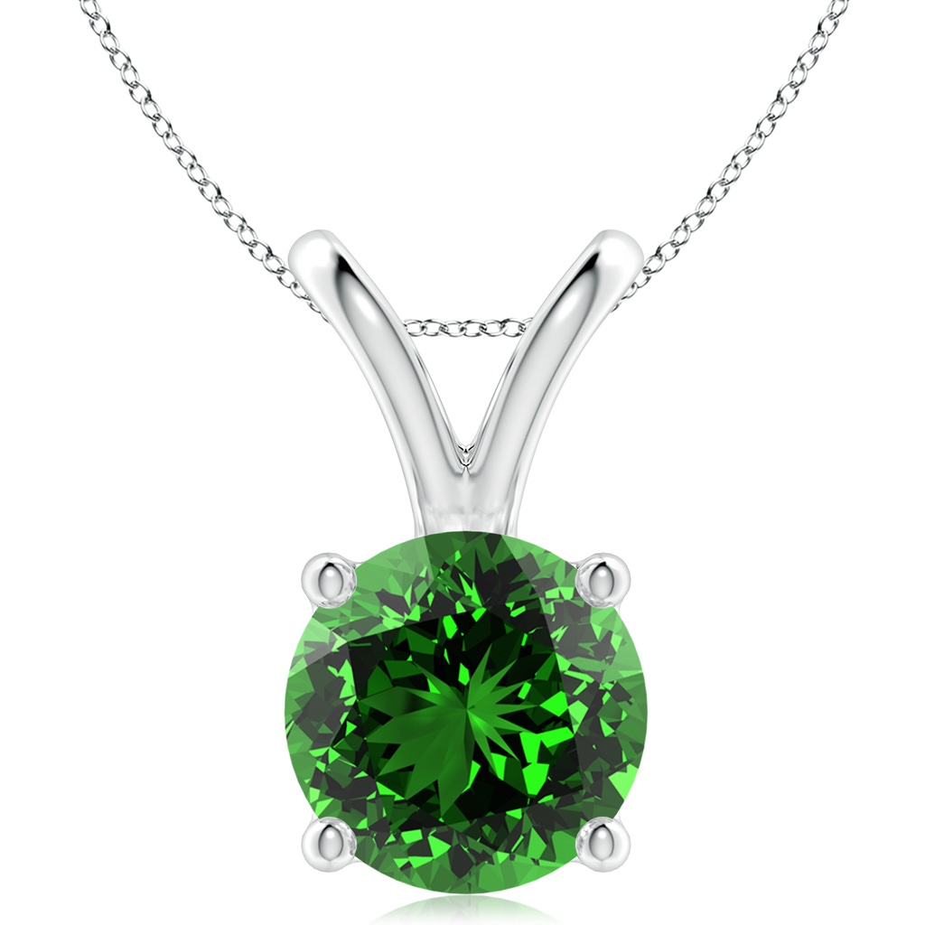 10mm Labgrown Lab-Grown V-Bale Round Emerald Solitaire Pendant in S999 Silver