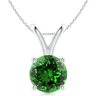 10mm Labgrown Lab-Grown V-Bale Round Emerald Solitaire Pendant in White Gold