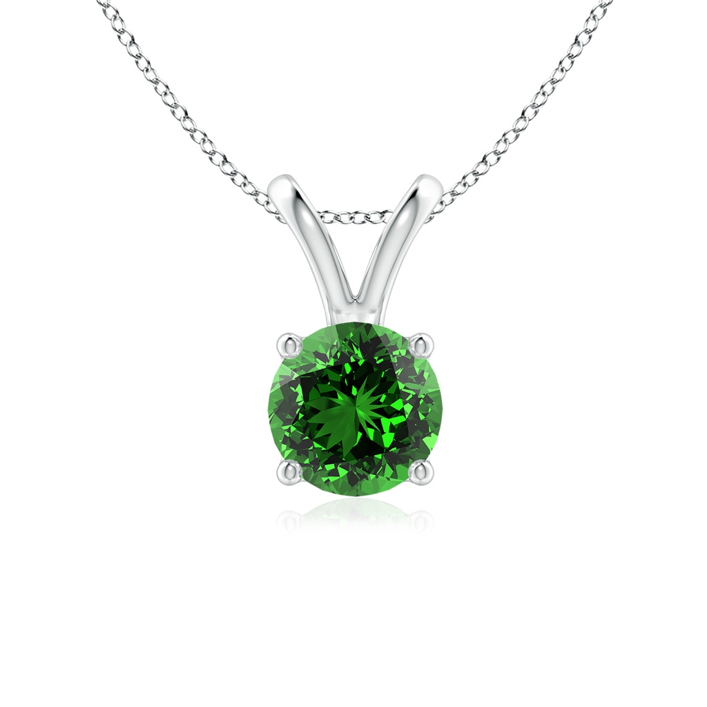 6mm Labgrown Lab-Grown V-Bale Round Emerald Solitaire Pendant in 9K White Gold