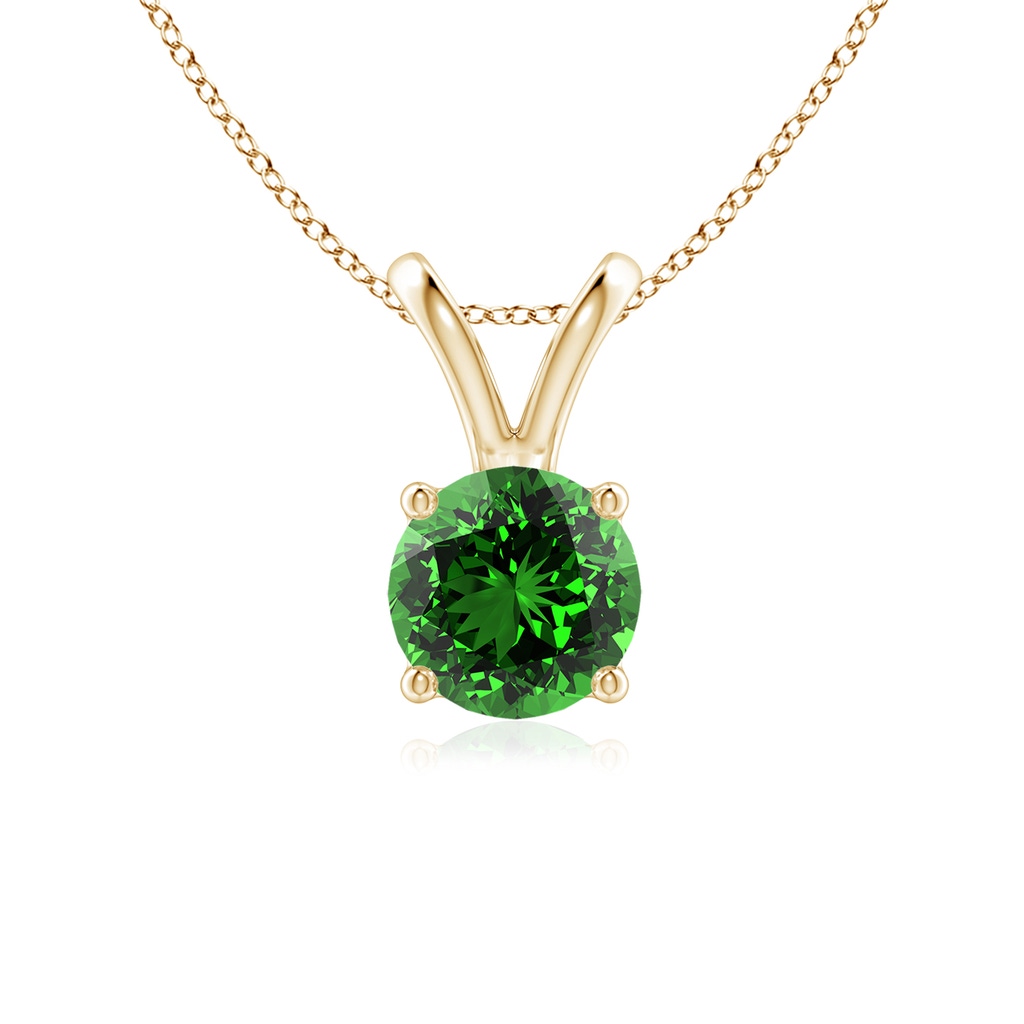 6mm Labgrown Lab-Grown V-Bale Round Emerald Solitaire Pendant in Yellow Gold