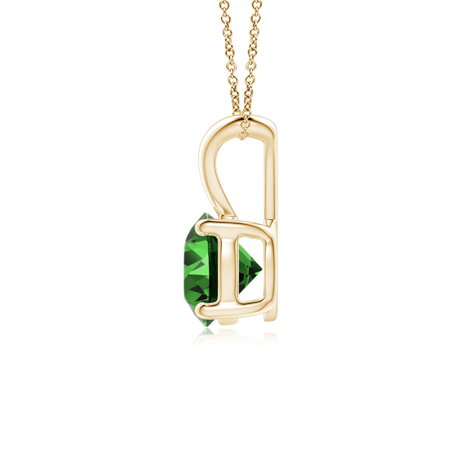 6mm Labgrown Lab-Grown V-Bale Round Emerald Solitaire Pendant in Yellow Gold - side 3