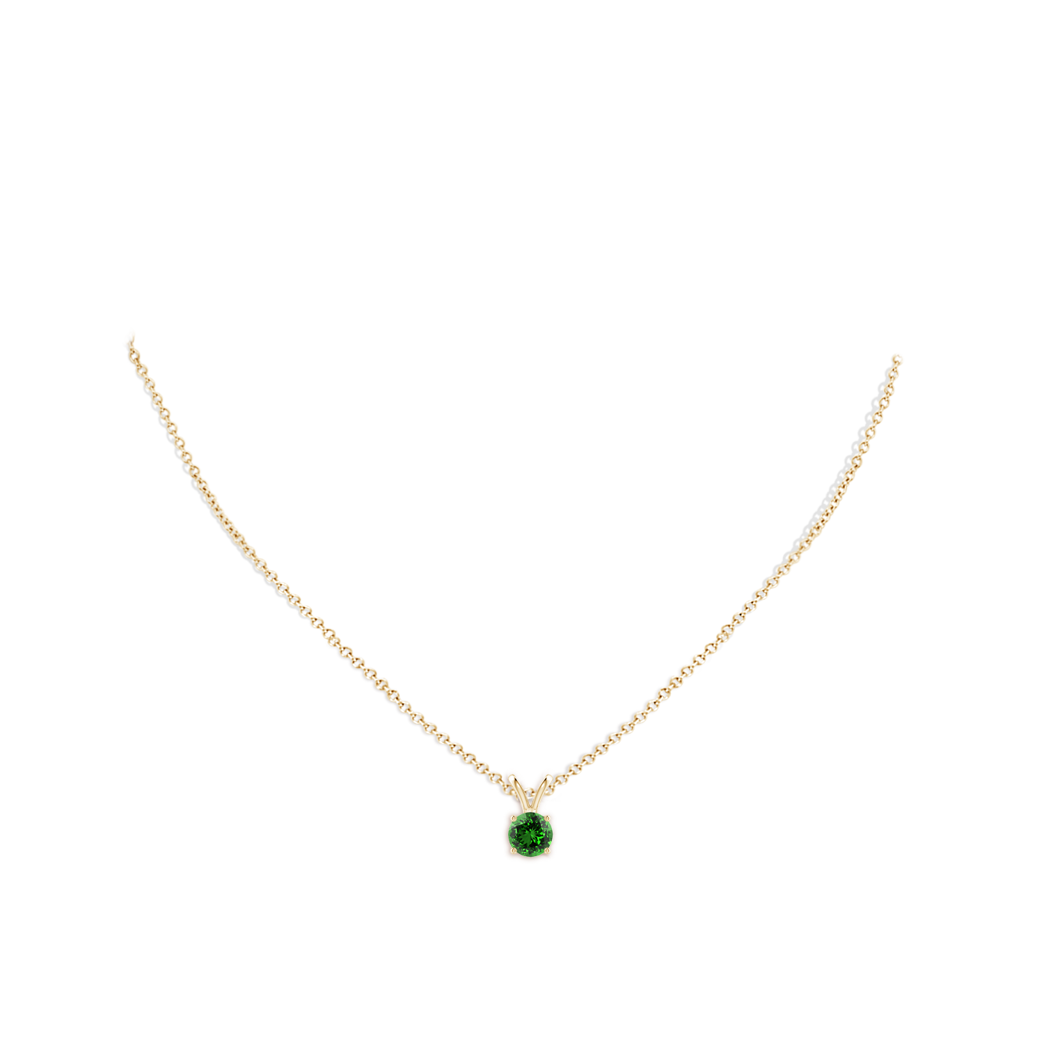 6mm Labgrown Lab-Grown V-Bale Round Emerald Solitaire Pendant in Yellow Gold - body_neck