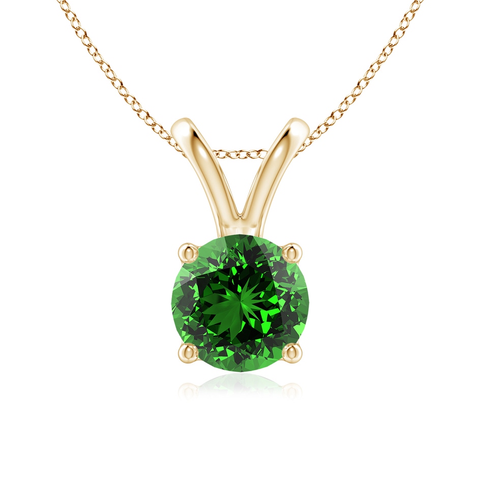 7mm Labgrown Lab-Grown V-Bale Round Emerald Solitaire Pendant in Yellow Gold 