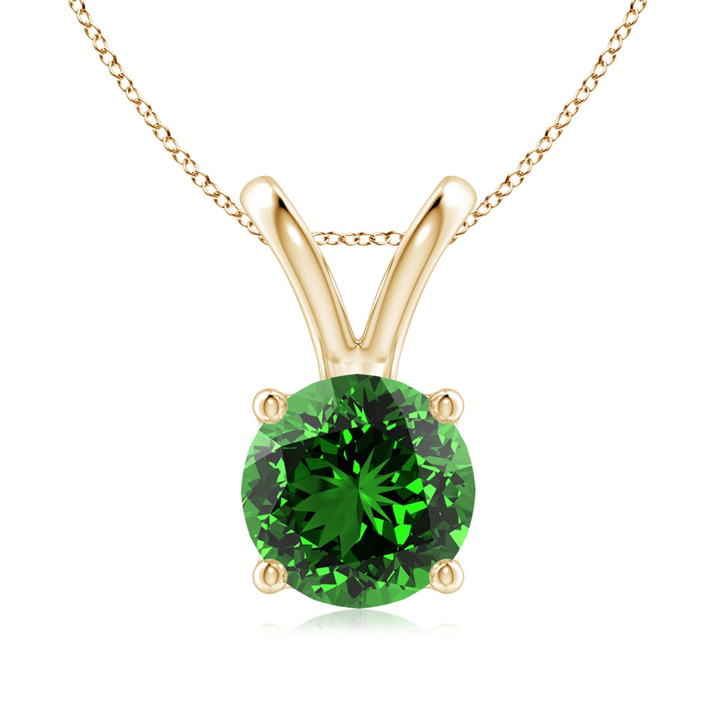 8mm Labgrown Lab-Grown V-Bale Round Emerald Solitaire Pendant in Yellow Gold