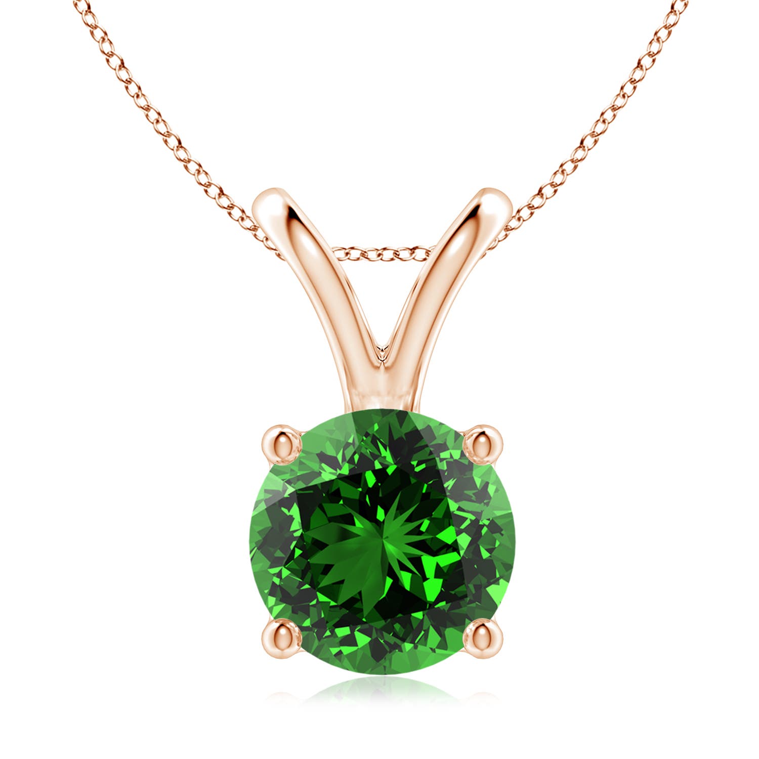 9mm Labgrown Lab-Grown V-Bale Round Emerald Solitaire Pendant in Rose Gold