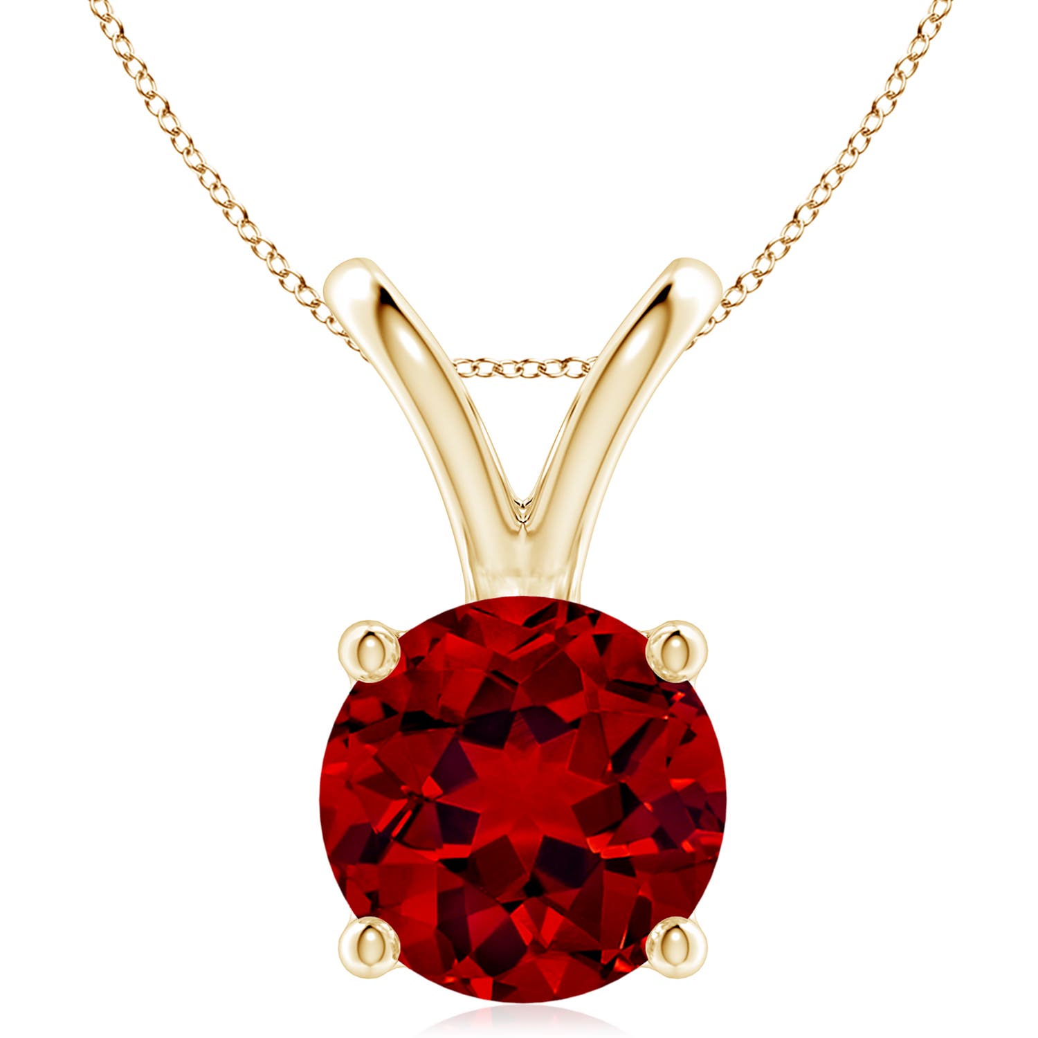 10mm Labgrown Lab-Grown V-Bale Round Ruby Solitaire Pendant in 18CT Yellow Gold