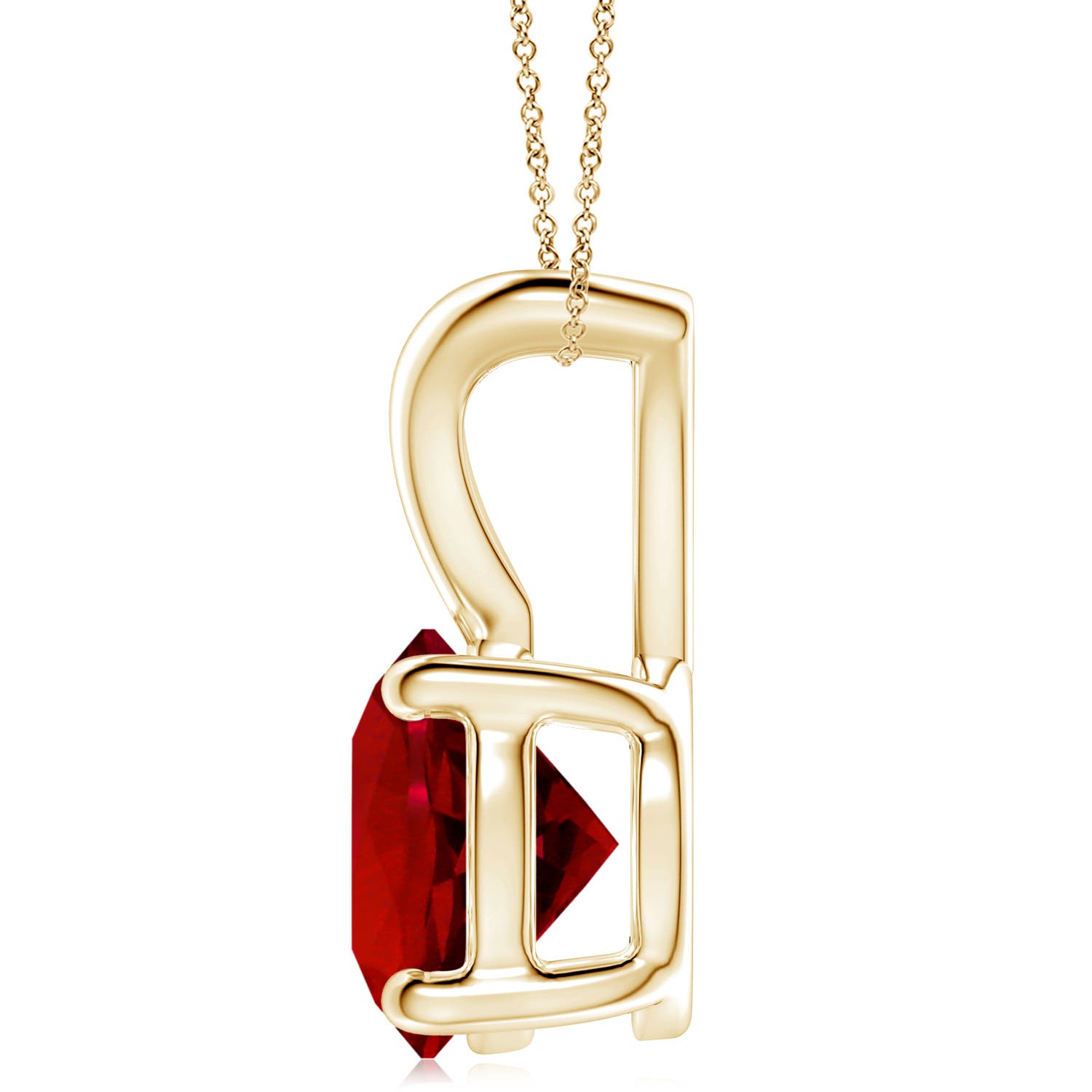 10mm Labgrown Lab-Grown V-Bale Round Ruby Solitaire Pendant in 18K Yellow Gold