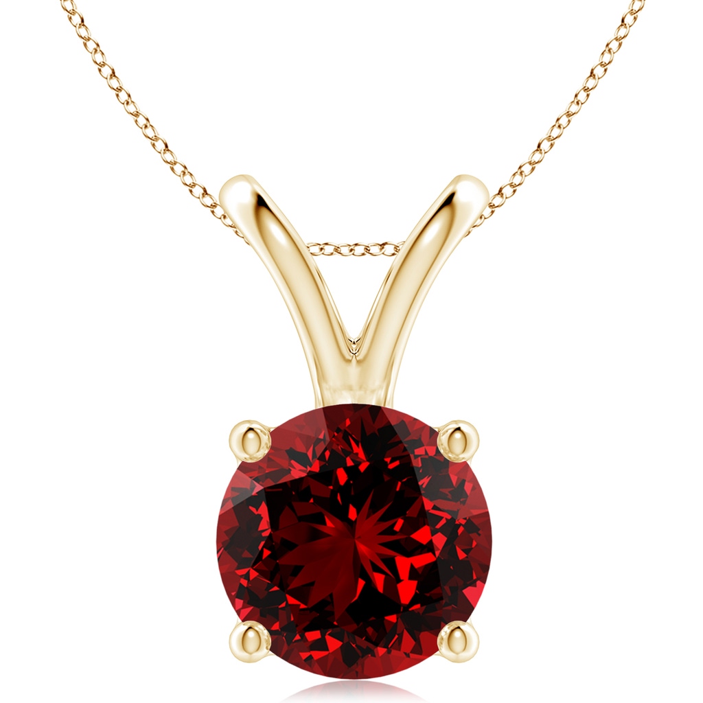 10mm Labgrown Lab-Grown V-Bale Round Ruby Solitaire Pendant in Yellow Gold