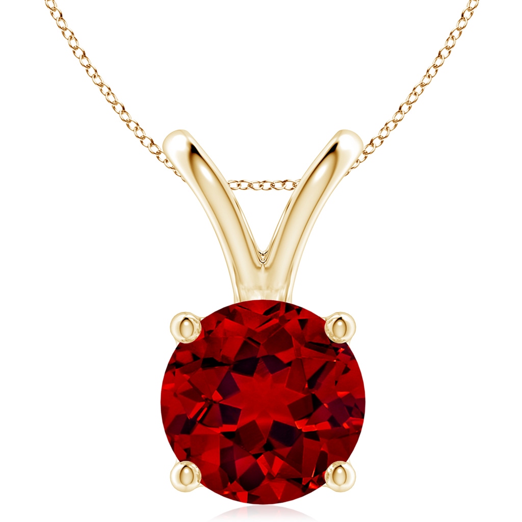 10mm Labgrown Lab-Grown V-Bale Round Ruby Solitaire Pendant in Yellow Gold