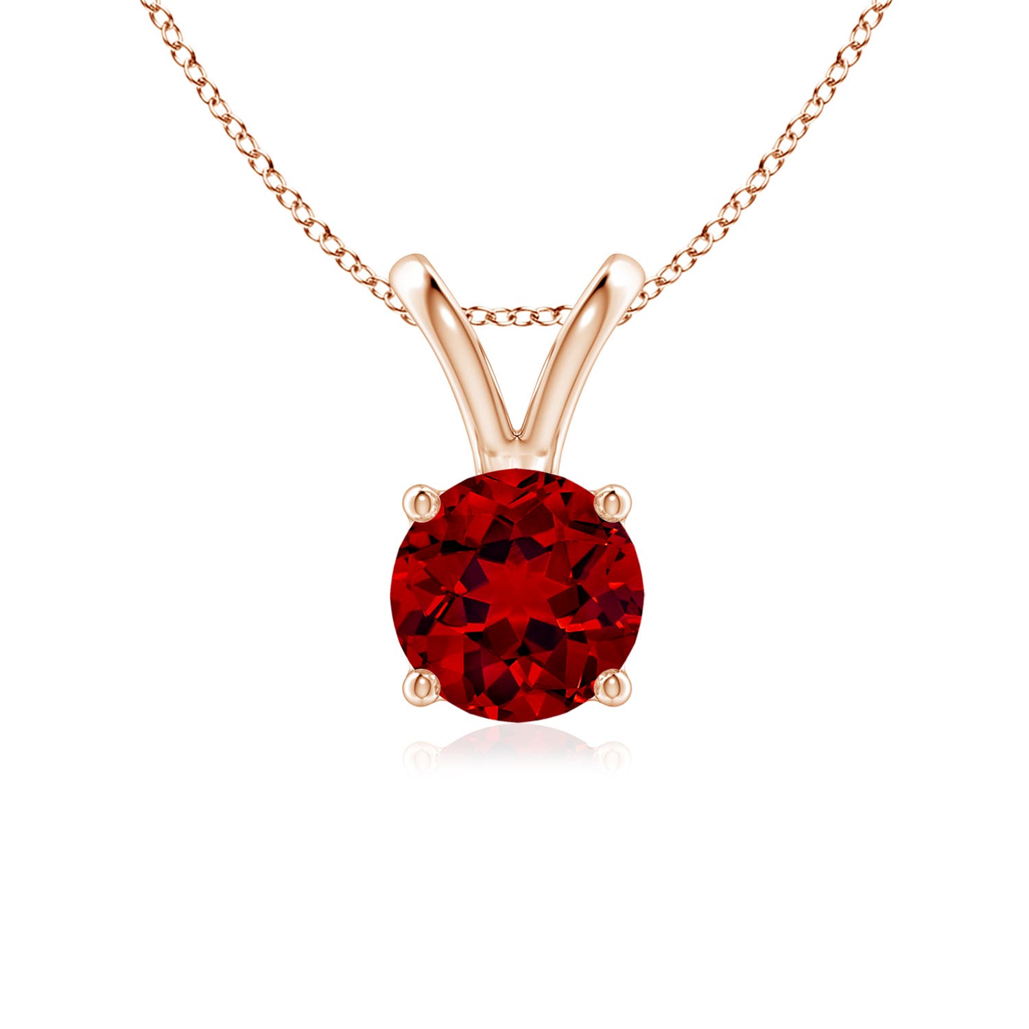 6mm Labgrown Lab-Grown V-Bale Round Ruby Solitaire Pendant in 18K Rose Gold