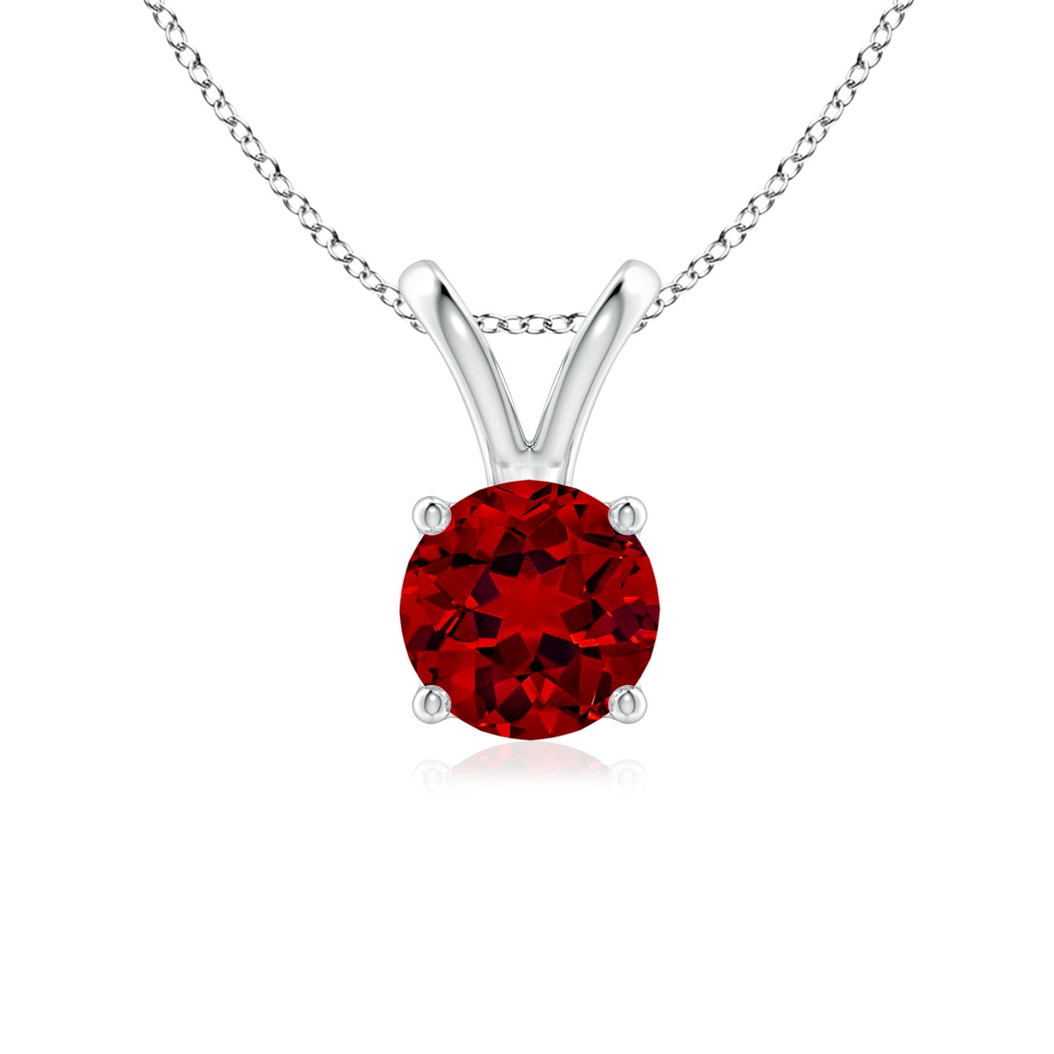 6mm Labgrown Lab-Grown V-Bale Round Ruby Solitaire Pendant in 18K White Gold