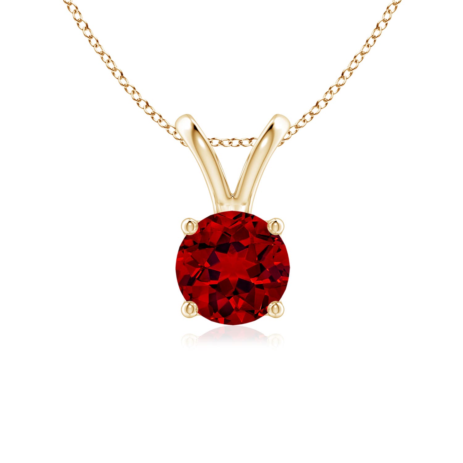 6mm Labgrown Lab-Grown V-Bale Round Ruby Solitaire Pendant in 18CT Yellow Gold