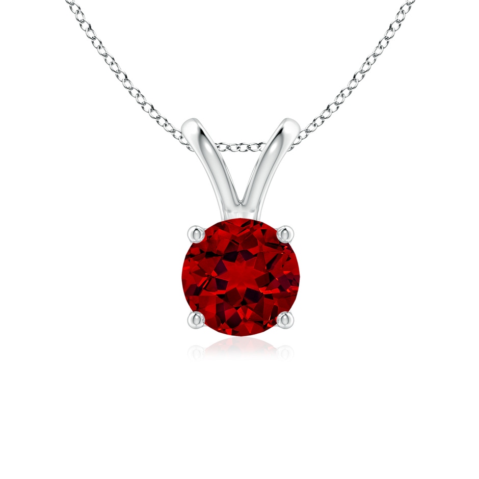 6mm Labgrown Lab-Grown V-Bale Round Ruby Solitaire Pendant in White Gold 
