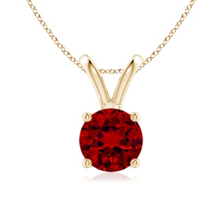 7mm Labgrown Lab-Grown V-Bale Round Ruby Solitaire Pendant in Yellow Gold