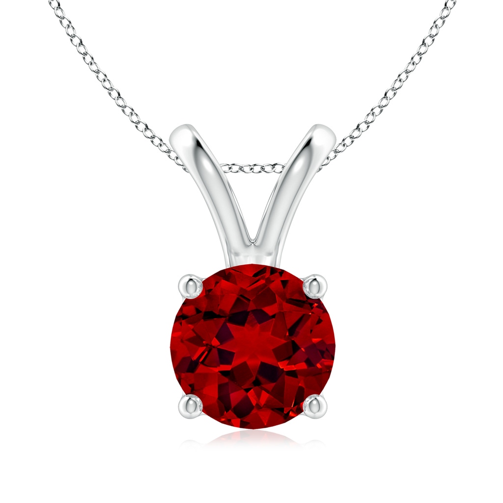 8mm Labgrown Lab-Grown V-Bale Round Ruby Solitaire Pendant in White Gold