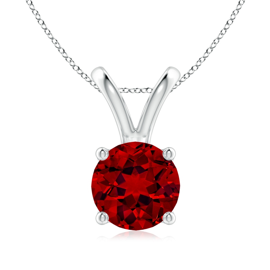 8mm Labgrown Lab-Grown V-Bale Round Ruby Solitaire Pendant in White Gold 