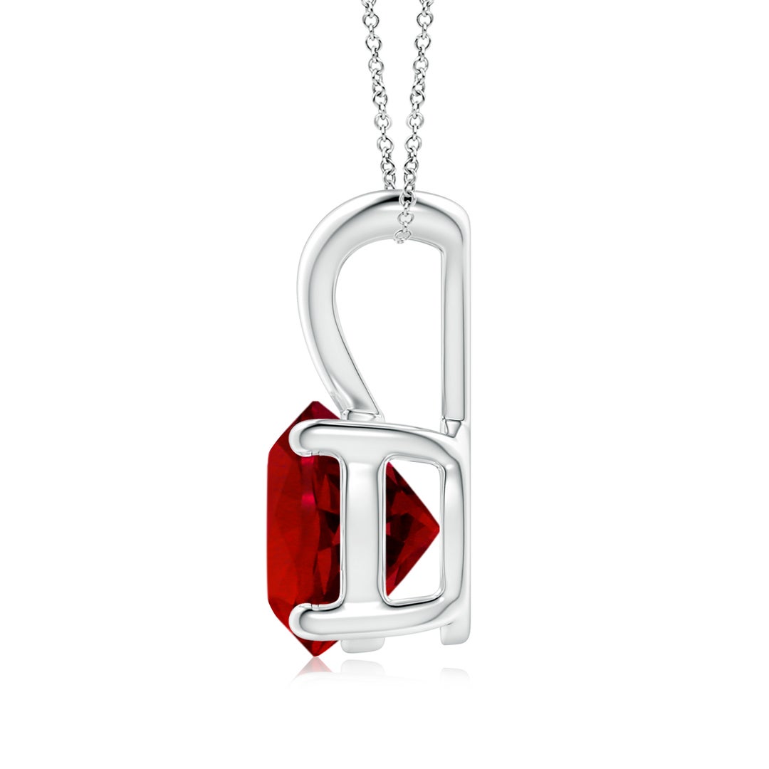 8mm Labgrown Lab-Grown V-Bale Round Ruby Solitaire Pendant in White Gold - side 4