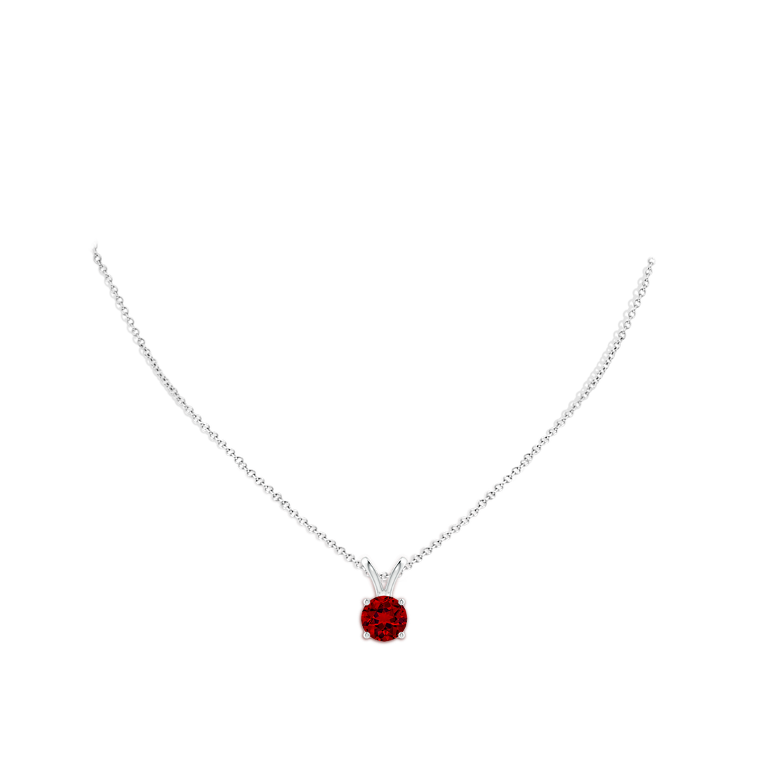 8mm Labgrown Lab-Grown V-Bale Round Ruby Solitaire Pendant in White Gold - body_neck