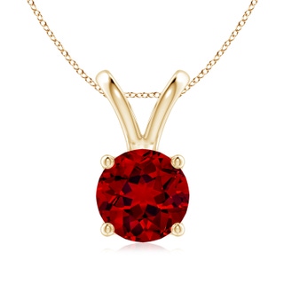 8mm Labgrown Lab-Grown V-Bale Round Ruby Solitaire Pendant in Yellow Gold