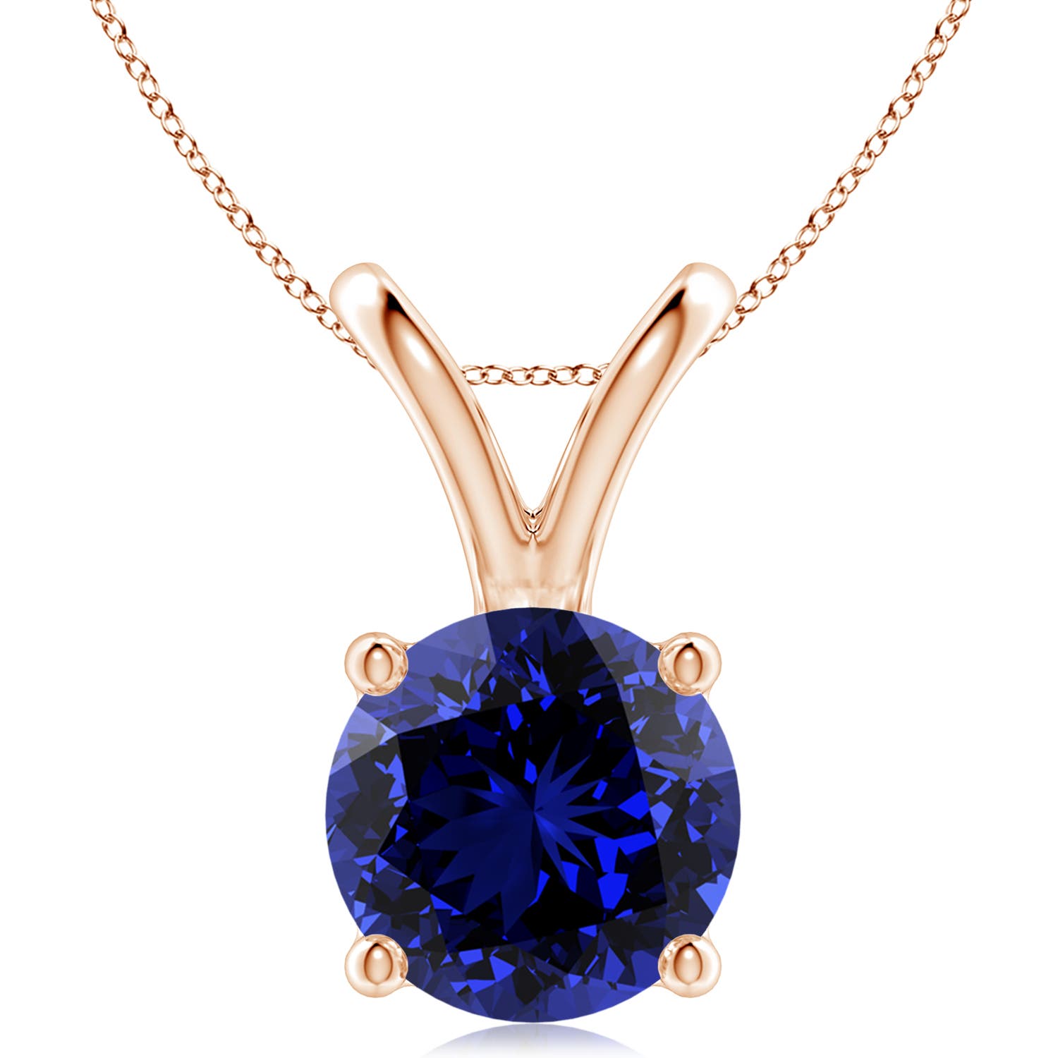10mm Labgrown Lab-Grown V-Bale Round Blue Sapphire Solitaire Pendant in 18CT Rose Gold