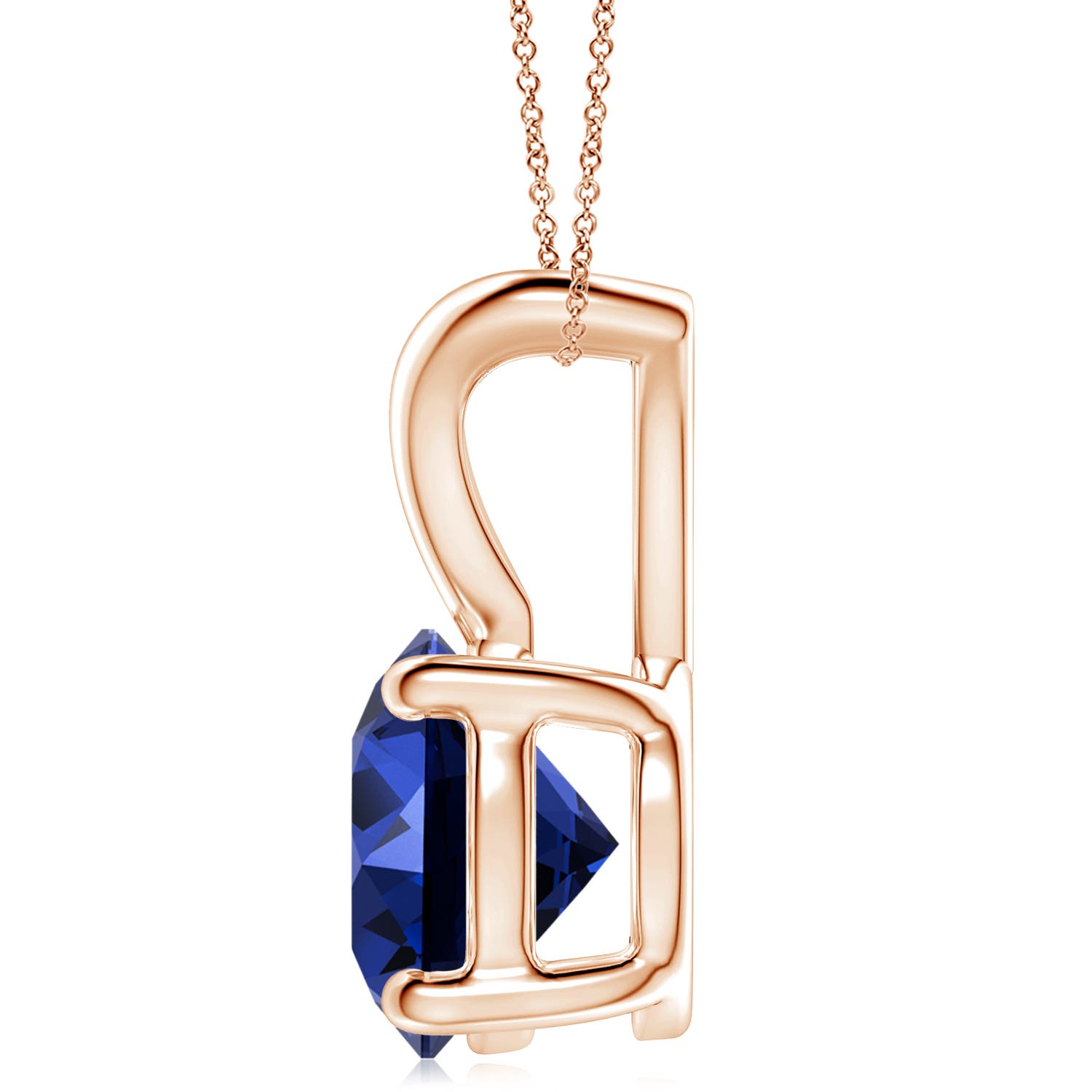10mm Labgrown Lab-Grown V-Bale Round Blue Sapphire Solitaire Pendant in 18K Rose Gold