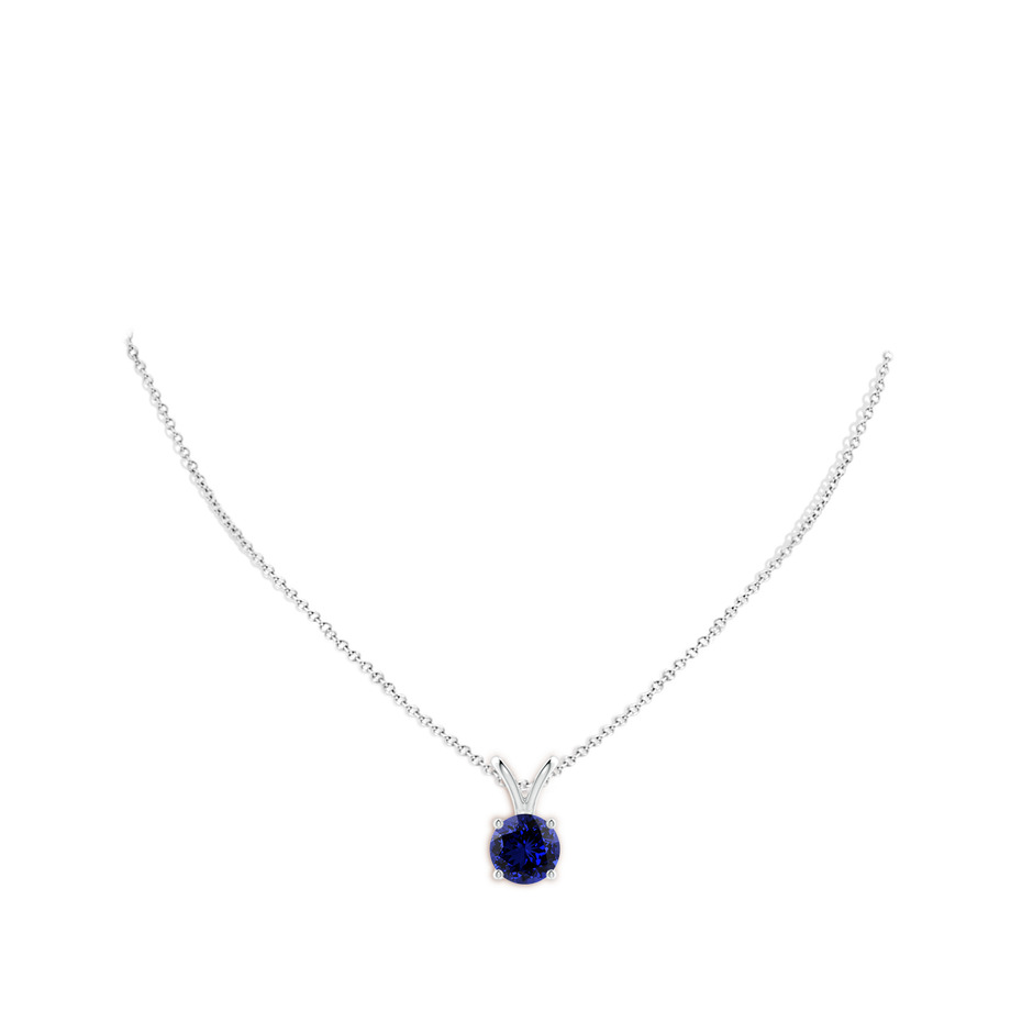 10mm Labgrown Lab-Grown V-Bale Round Blue Sapphire Solitaire Pendant in 18K White Gold pen