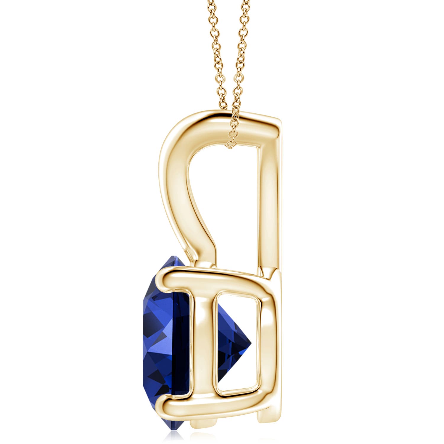 10mm Labgrown Lab-Grown V-Bale Round Blue Sapphire Solitaire Pendant in 18K Yellow Gold