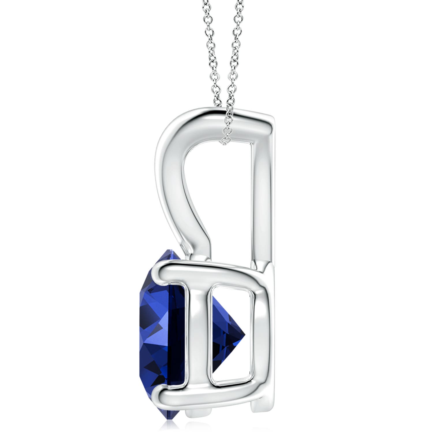 10mm Labgrown Lab-Grown V-Bale Round Blue Sapphire Solitaire Pendant in White Gold