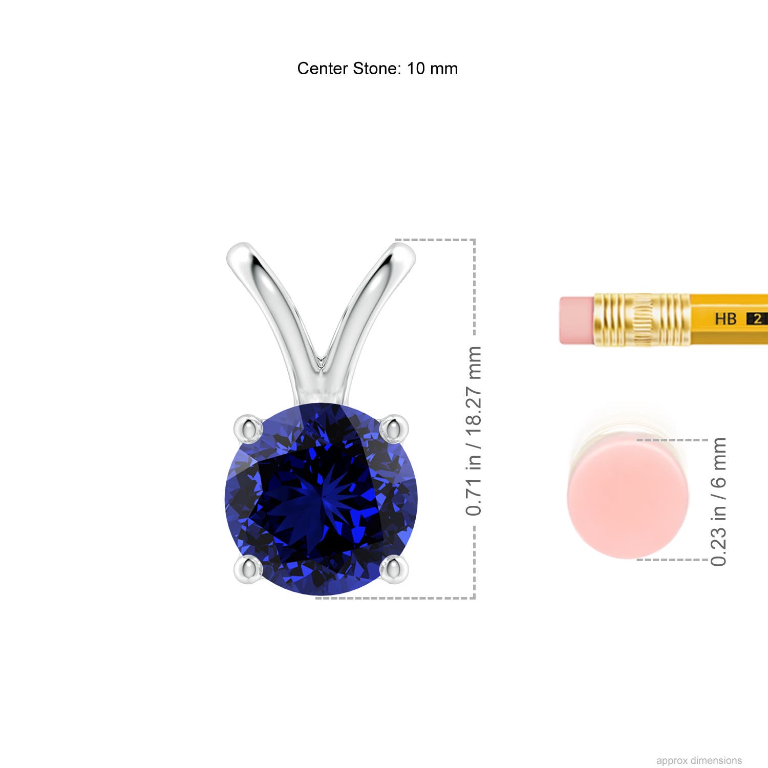 10mm Labgrown Lab-Grown V-Bale Round Blue Sapphire Solitaire Pendant in White Gold - ruler