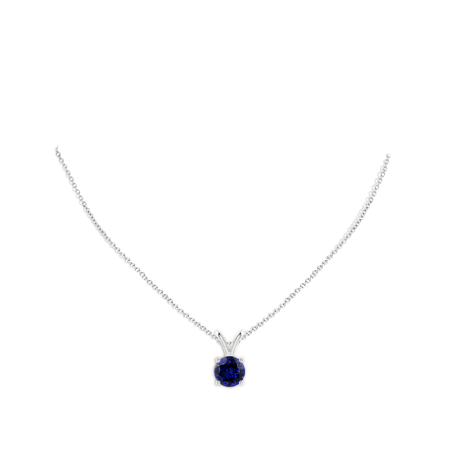 10mm Labgrown Lab-Grown V-Bale Round Blue Sapphire Solitaire Pendant in White Gold - body_neck