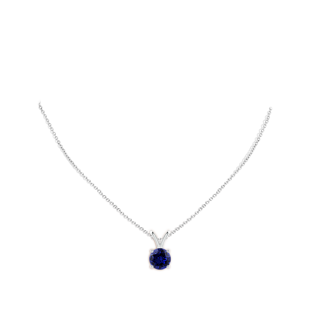 10mm Labgrown Lab-Grown V-Bale Round Blue Sapphire Solitaire Pendant in White Gold pen