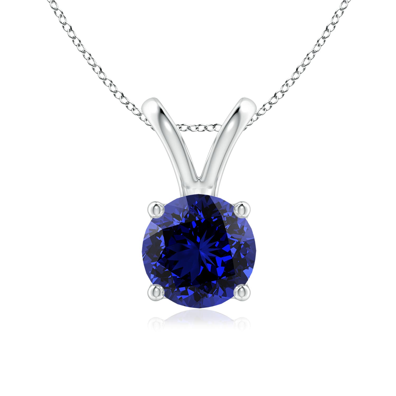 7mm Labgrown Lab-Grown V-Bale Round Blue Sapphire Solitaire Pendant in 18K White Gold