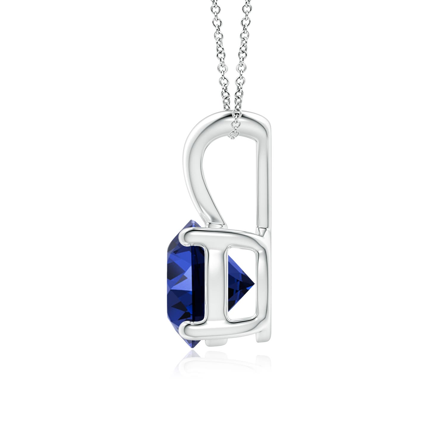 7mm Labgrown Lab-Grown V-Bale Round Blue Sapphire Solitaire Pendant in 18K White Gold