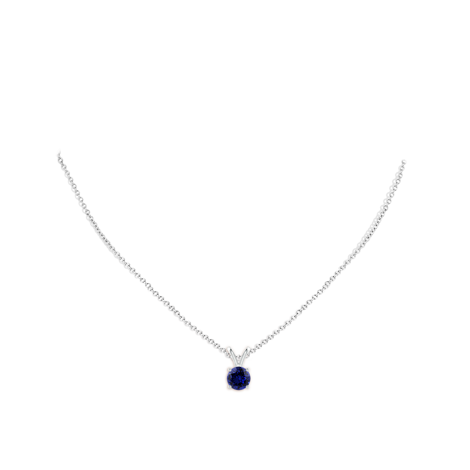 7mm Labgrown Lab-Grown V-Bale Round Blue Sapphire Solitaire Pendant in S999 Silver pen