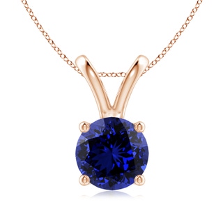 8mm Labgrown Lab-Grown V-Bale Round Blue Sapphire Solitaire Pendant in 10K Rose Gold