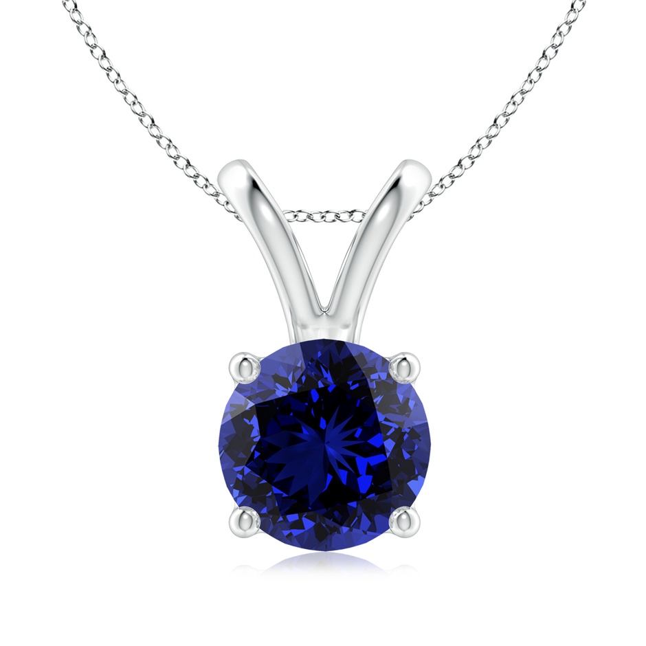 8mm Labgrown Lab-Grown V-Bale Round Blue Sapphire Solitaire Pendant in White Gold 