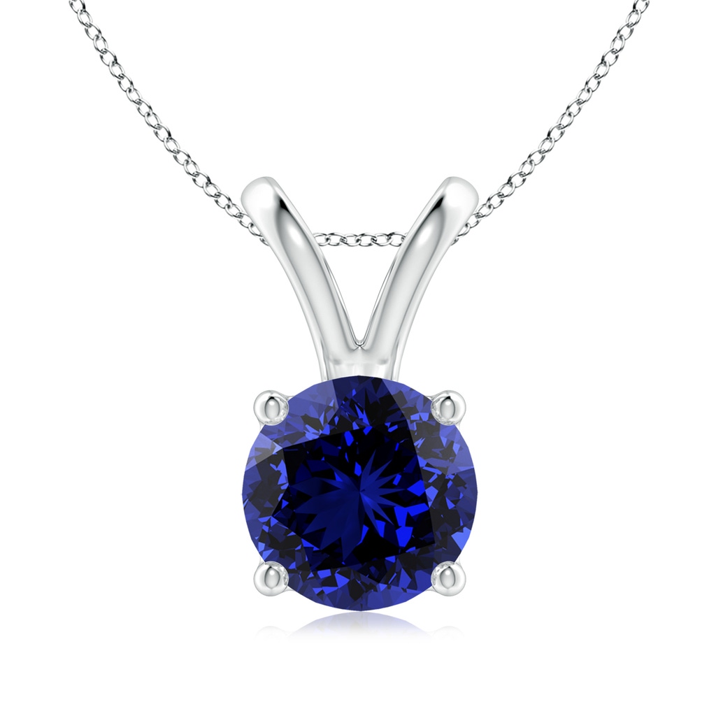 8mm Labgrown Lab-Grown V-Bale Round Blue Sapphire Solitaire Pendant in White Gold