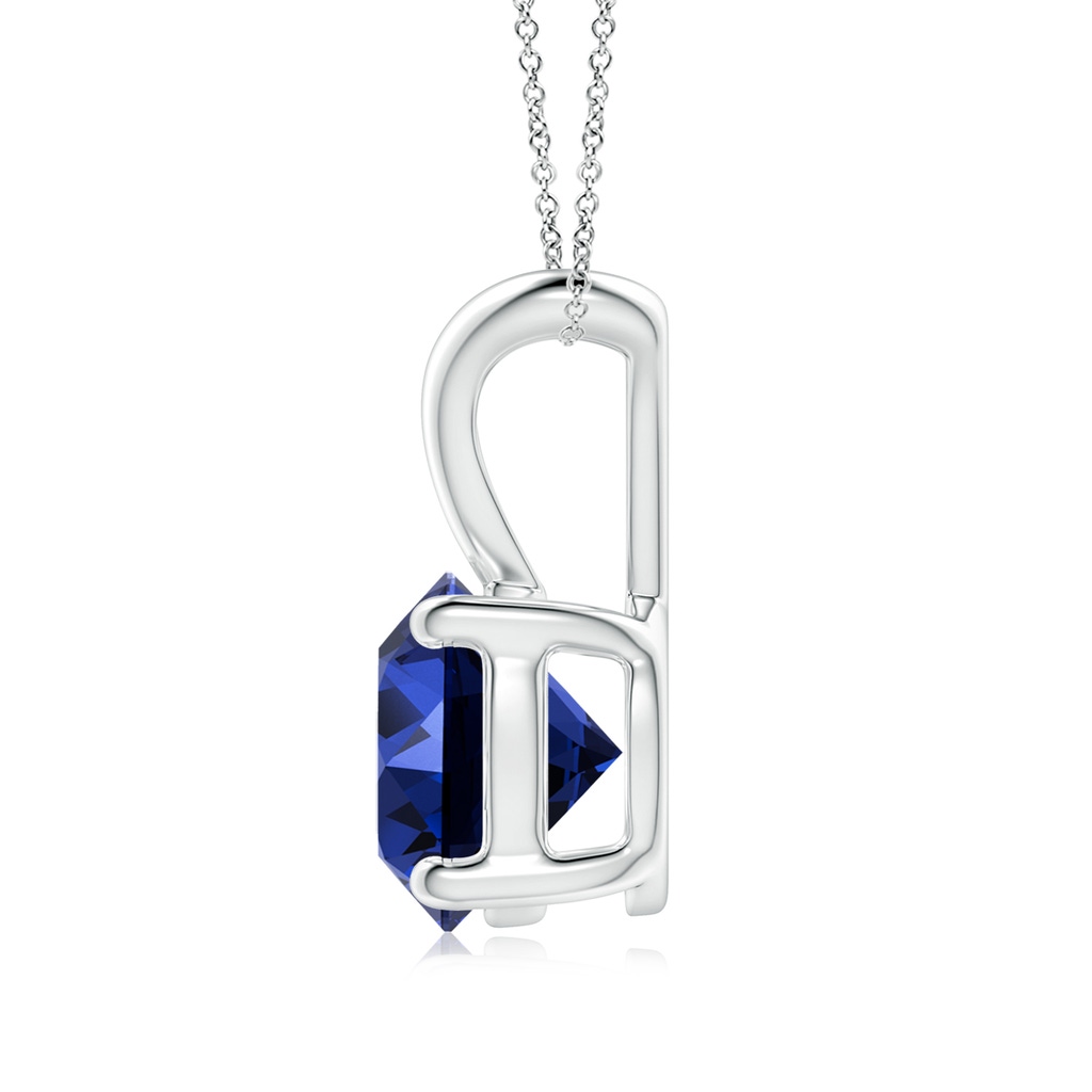 8mm Labgrown Lab-Grown V-Bale Round Blue Sapphire Solitaire Pendant in White Gold Side 199