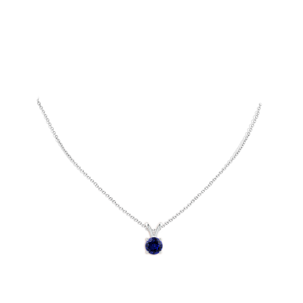 8mm Labgrown Lab-Grown V-Bale Round Blue Sapphire Solitaire Pendant in White Gold pen
