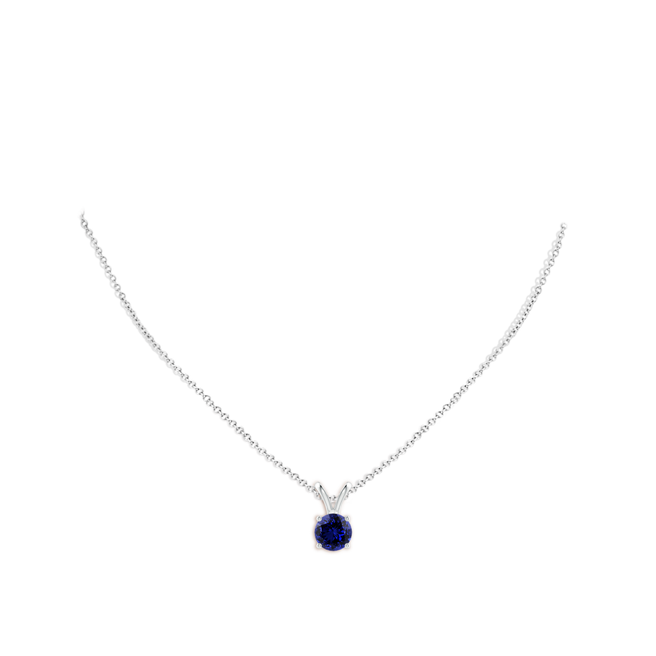 8mm Labgrown Lab-Grown V-Bale Round Blue Sapphire Solitaire Pendant in White Gold pen