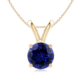 8mm Labgrown Lab-Grown V-Bale Round Blue Sapphire Solitaire Pendant in Yellow Gold